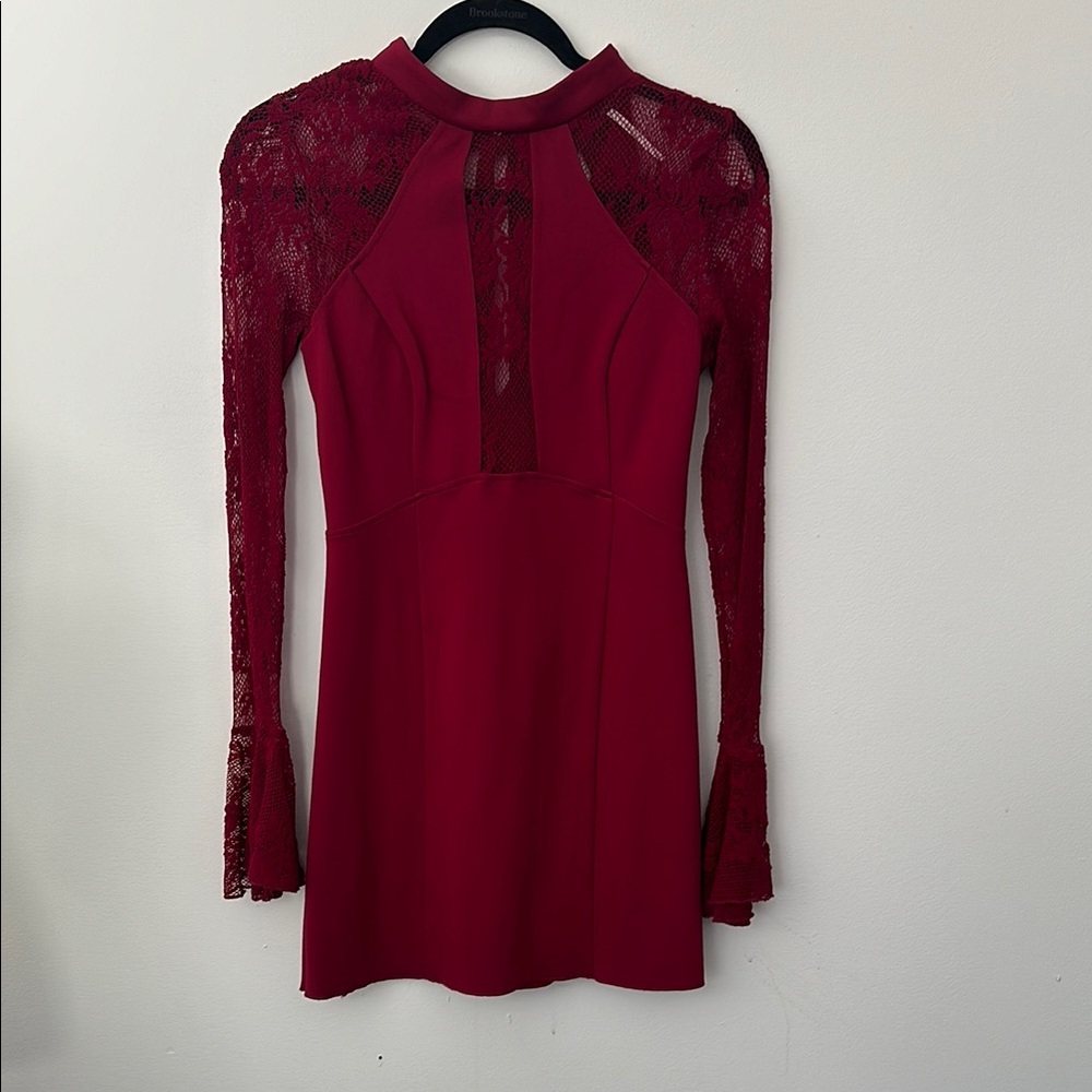 Free People Red Sheath Dress Long Sleeve Mock Neck